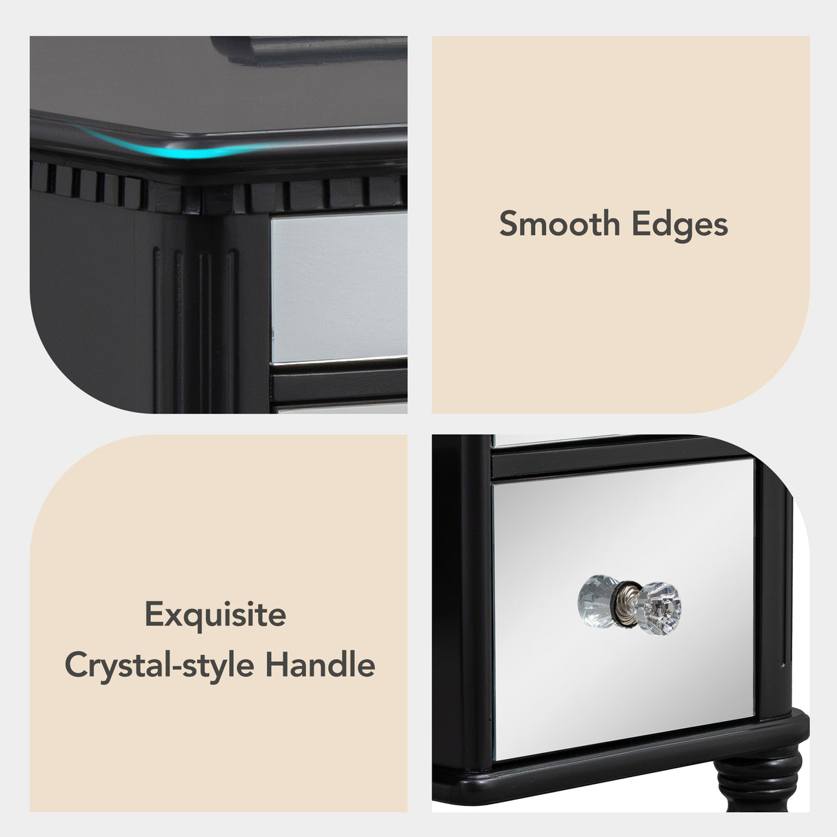 GO 43" Dressing Table Set with Mirrored Drawers and Stool, Tri-fold Mirror, Makeup Vanity Set for Bedroom, Black - V.I.P Digital Presence