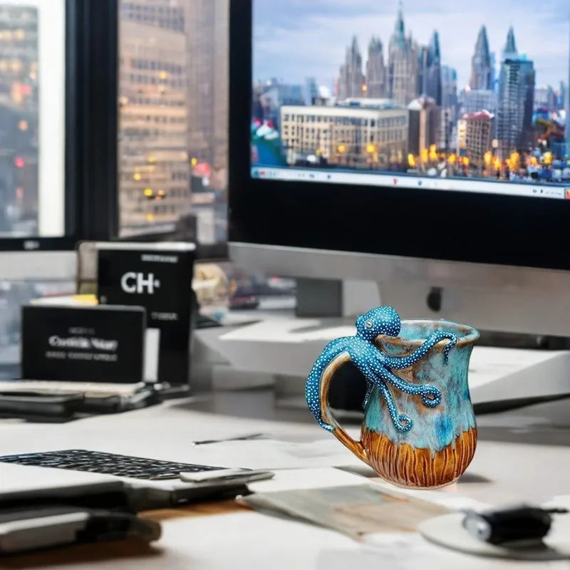 Handmade Deep Blue Octopus Mug. For Hot & Cold Drinks - V.I.P Digital Presence