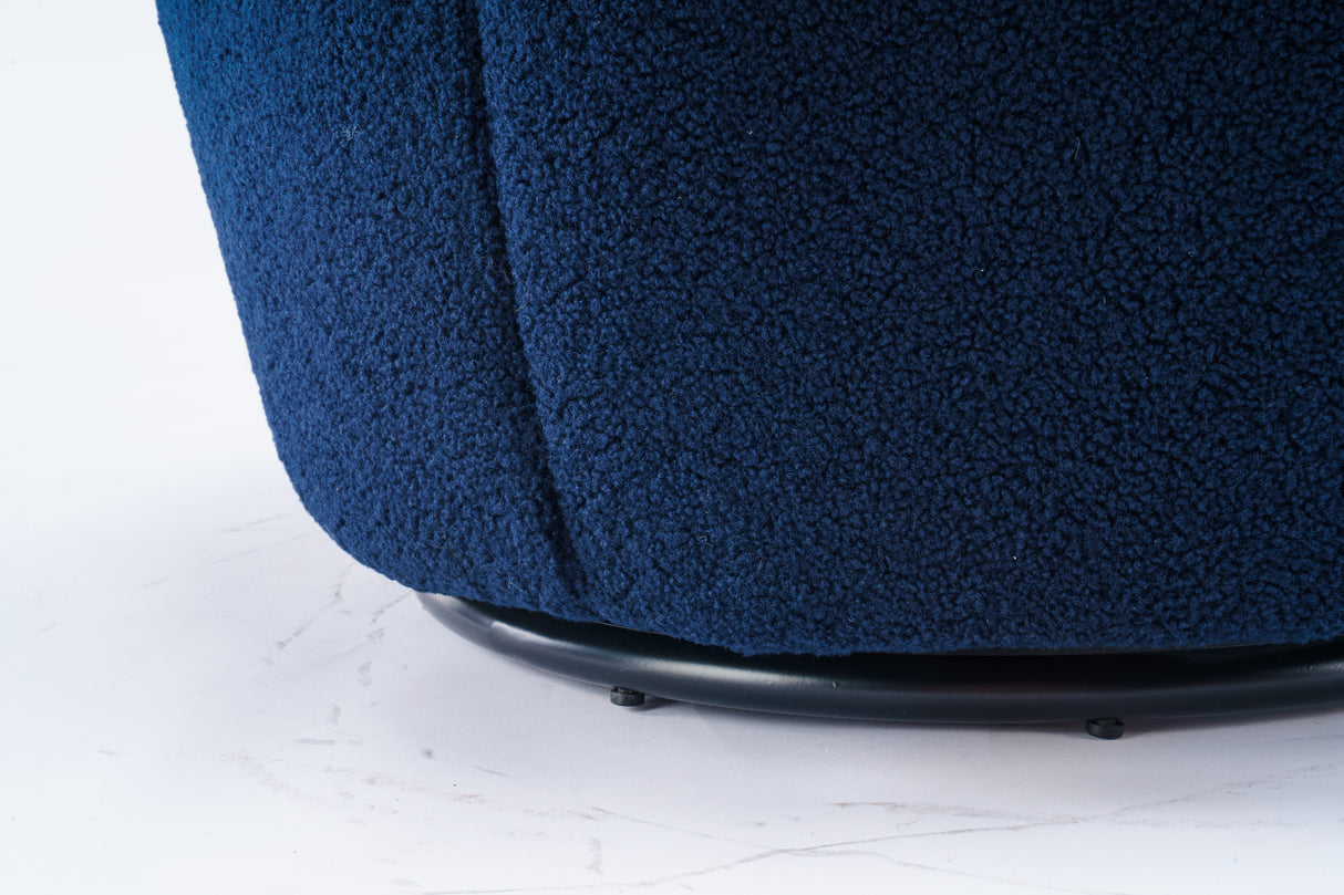 Teddy Fabric Swivel Accent Armchair Barrel Chair With Black Powder Coating Metal Ring Dark Blue - V.I.P Digital Presence