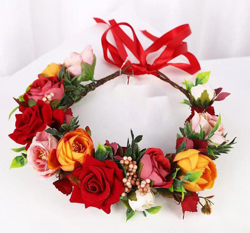 Simulated Rose Blossoms Adjustable Headwear Wreath Bridal Forest Flower Wedding Photography Scale Pretend - V.I.P Digital Presence