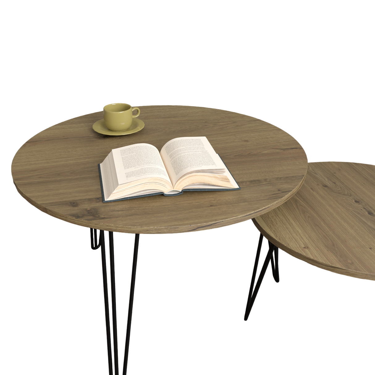 27.56'' Round Nesting Coffee Table Set of 2, Circular Nesting End Table Set Sturdy Metal Base for Living Room, bedroom, Brown - V.I.P Digital Presence