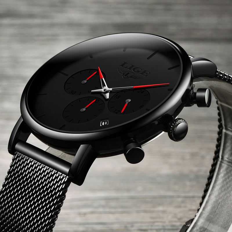 LIGE Men's Mesh Belt Personality Ultra Thin Fashion Multi-Functional Waterproof Quartz Watch Watch - V.I.P Digital Presence