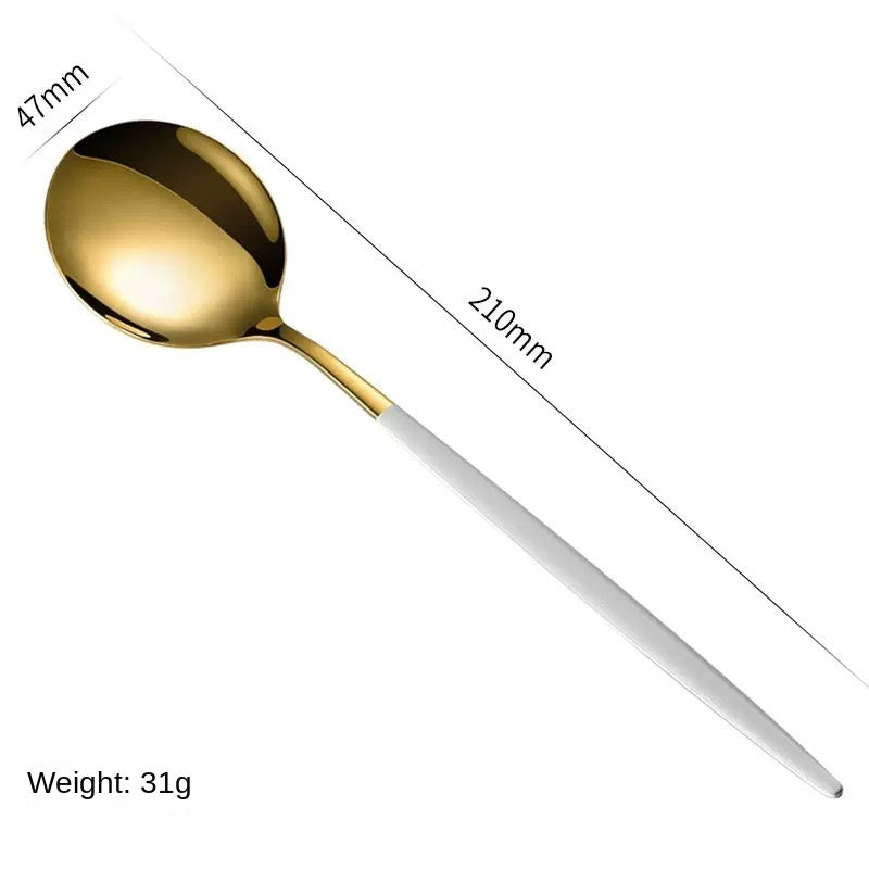 Stainless Steel Cutlery Set with Portuguese Gold Spray Painted Steak Knife, Fork, Spoon, and Tea Spoon 4-Piece Gift Pack - V.I.P Digital Presence