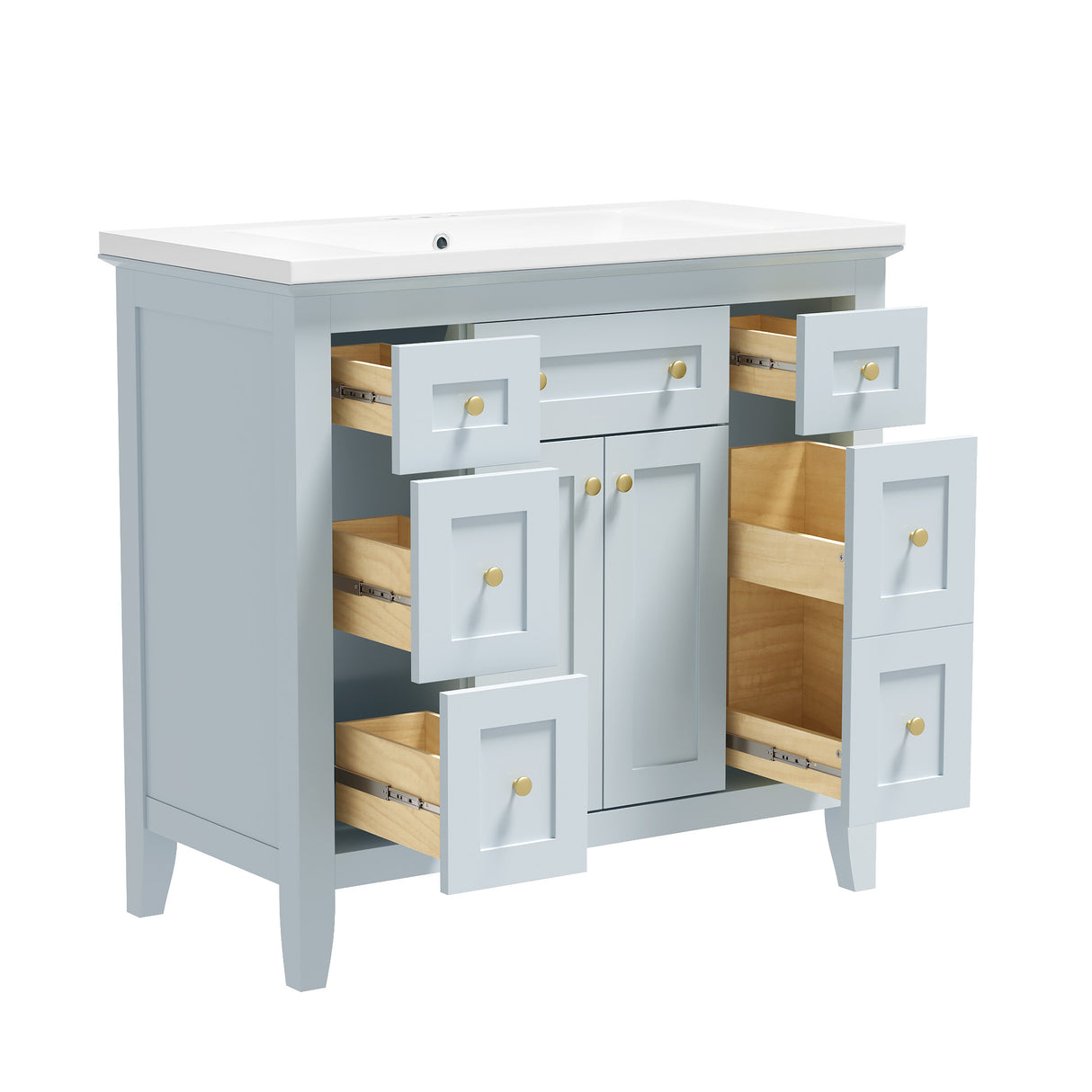 36 inch bathroom vanity with resin sink combination set with 6 drawers and 2 cabinets, storage cabinet vanity set, light blue - V.I.P Digital Presence