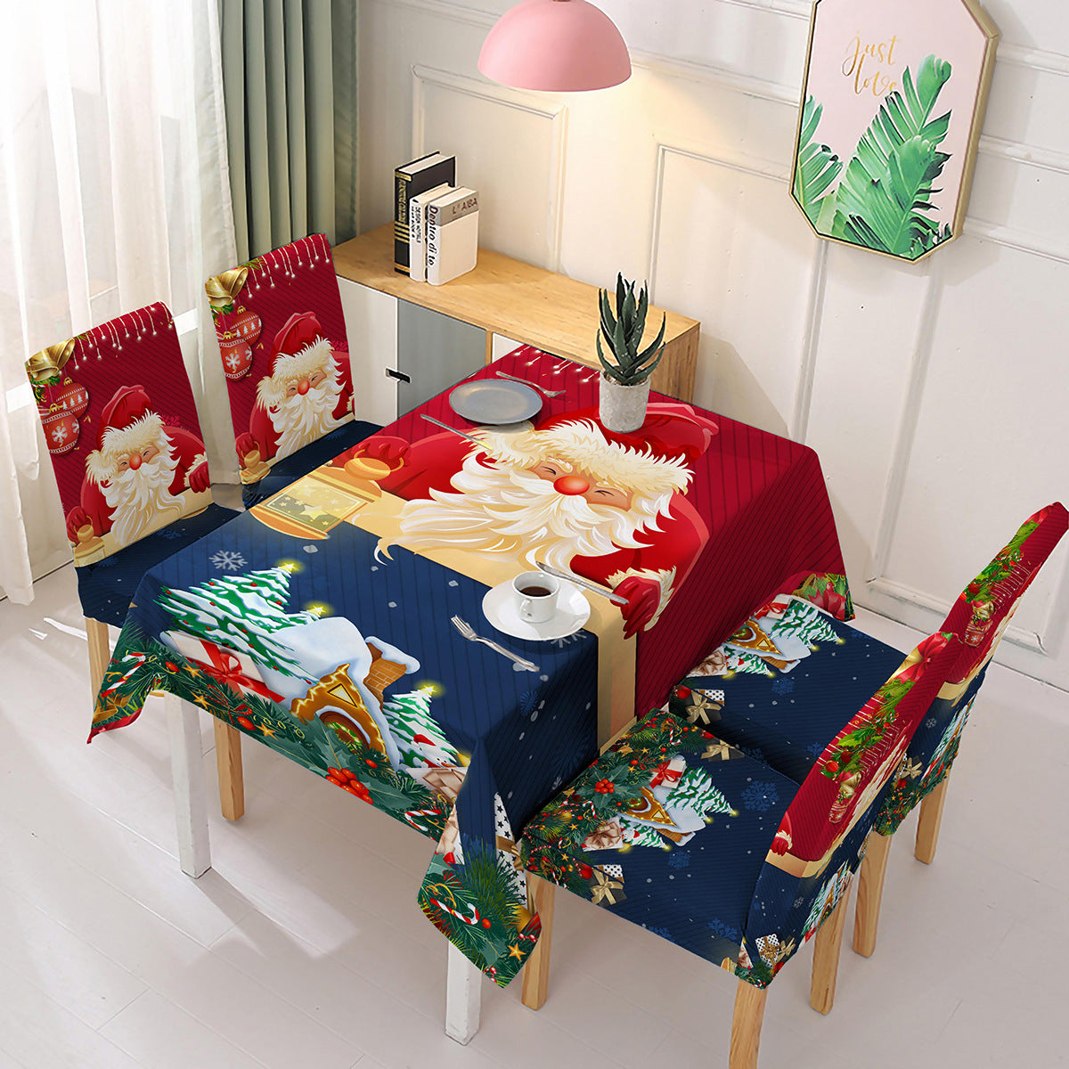 Christmas new polyester waterproof tablecloth one-piece printed chair cover festive decoration cartoon Santa Claus - V.I.P Digital Presence
