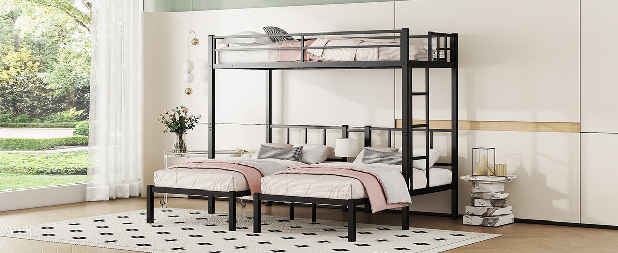 Twin over Twin & Twin Bunk Beds for 3, Twin XL over Twin & Twin Bunk Bed Metal Triple Bunk Bed, Black - V.I.P Digital Presence