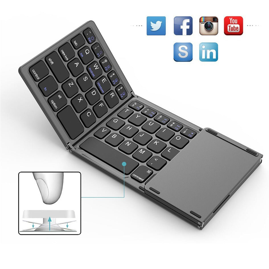 Mini wireless three-fold Bluetooth keyboard Bluetooth wireless folding with touch panel BO33 rechargeable keyboard - V.I.P Digital Presence