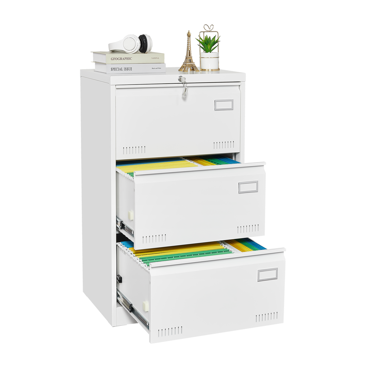 Filing Cabinet Lateral File Cabinet 3 Drawer White Filing Cabinets with Lock - V.I.P Digital Presence