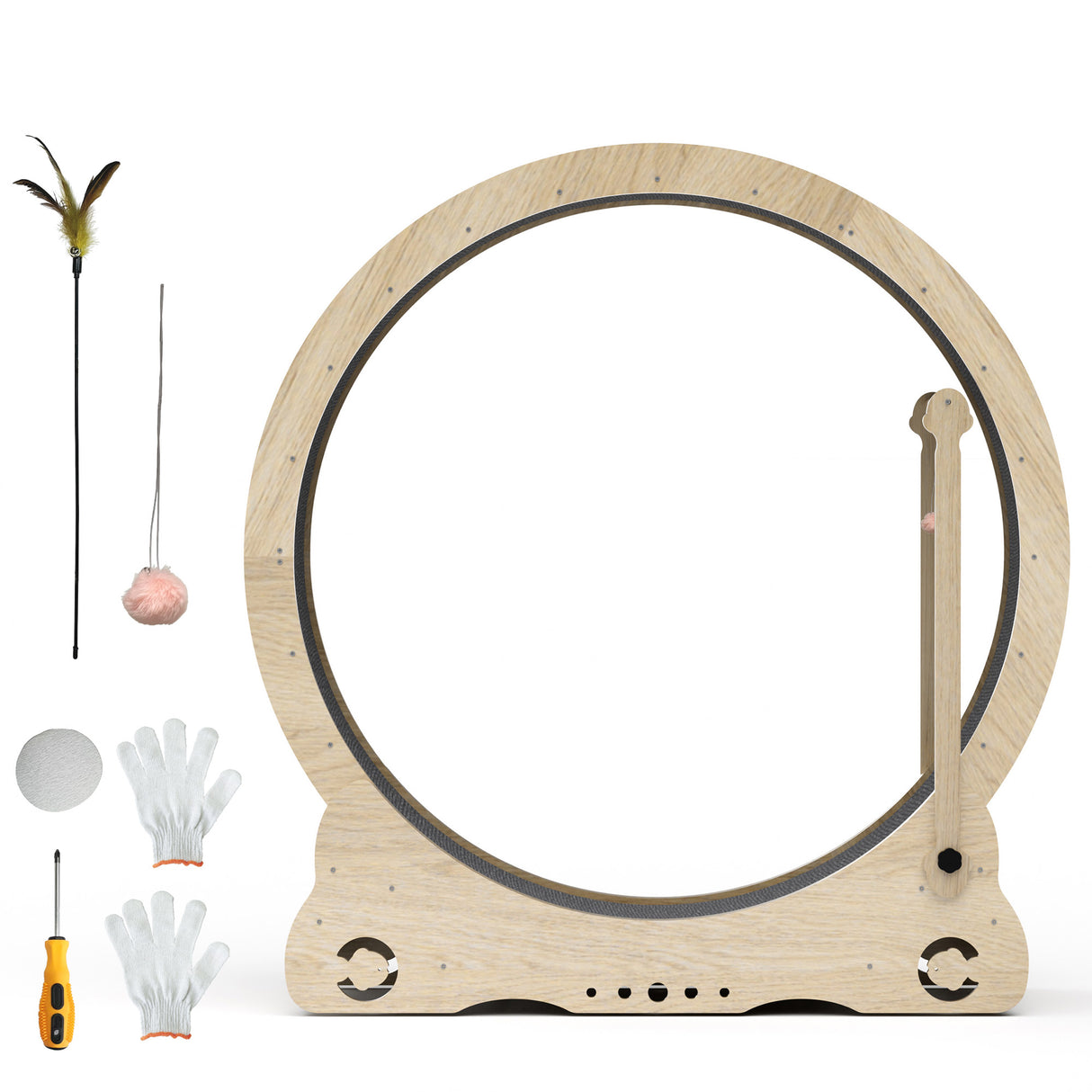 Indoor cat treadmill with carpet, tear device and latch natural wood, 39.4 inches long x 13.2 inches wide x 41.3 inches high - V.I.P Digital Presence