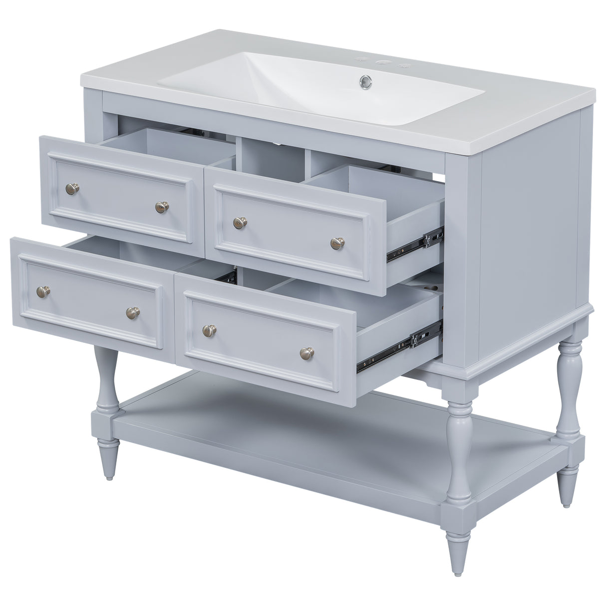 36" Bathroom Vanity Cabinet with Sink Combo Set, Undermount Resin Sink, Free Standing Vanity Set with 4 Drawers Blue - V.I.P Digital Presence