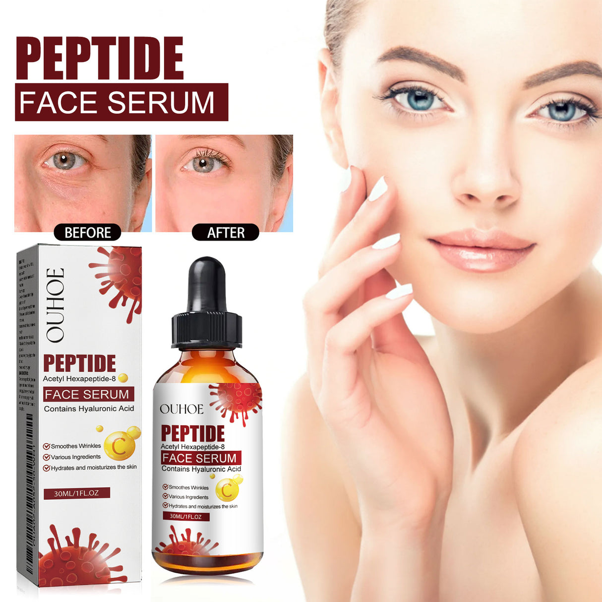 Peptide Face Serum, Fade Out Fine Lines On Your Forehead Skin Moist Hydrating Anti-Aging Essence - V.I.P Digital Presence