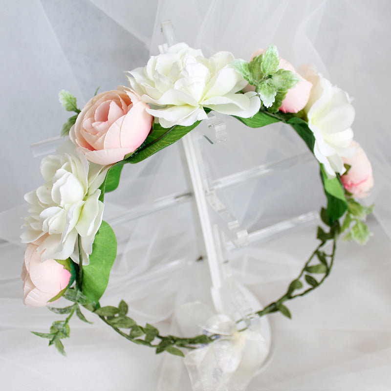 Flower garland handmade simulation flower ribbon hair accessory fresh wedding photography flower garland headwear - V.I.P Digital Presence