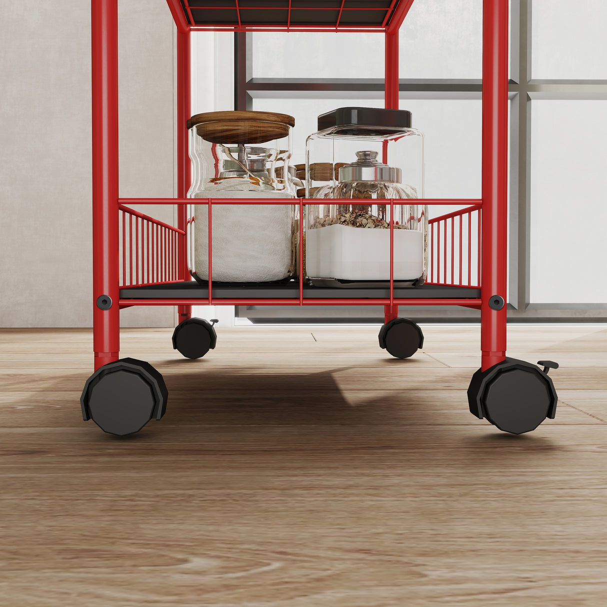 Red 6-story ultra-thin rolling storage cart, mobile shelves with wheels, metal wire storage rack with baskets - V.I.P Digital Presence