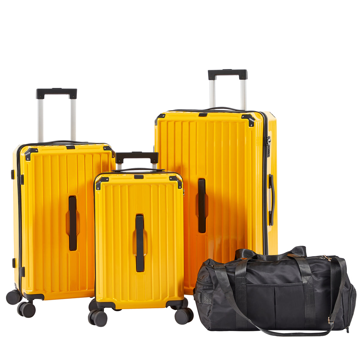 Luggage Set 4 pcs (20"/24"/29"/Travel Bag), PC+ABS Durable Lightweight Luggage with Collapsible Cup Holder TSA Lock, Yellow