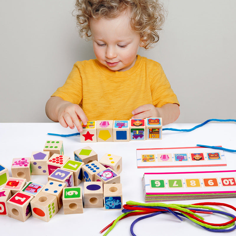 Children's Large Particle Bead Thread Rope Building Blocks Digital Shape Color Focus Training Early Education Puzzle Toys - V.I.P Digital Presence