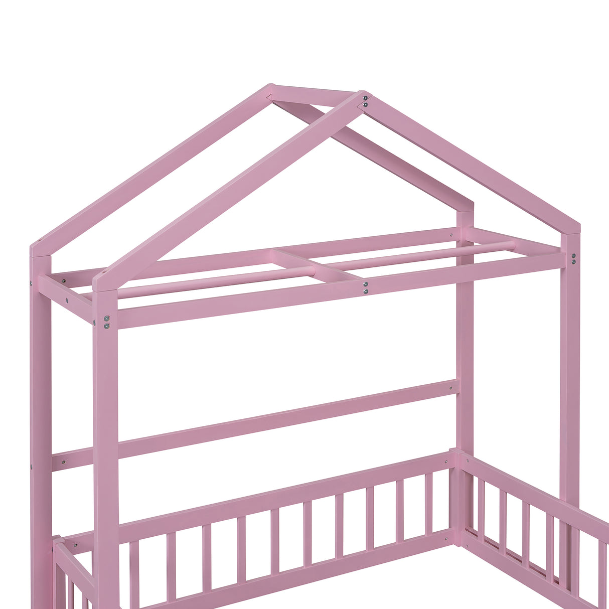 Wooden Full Size Children's Bed with Detachable Headboard and Integrated Clothes Drying Rack, Pink - V.I.P Digital Presence