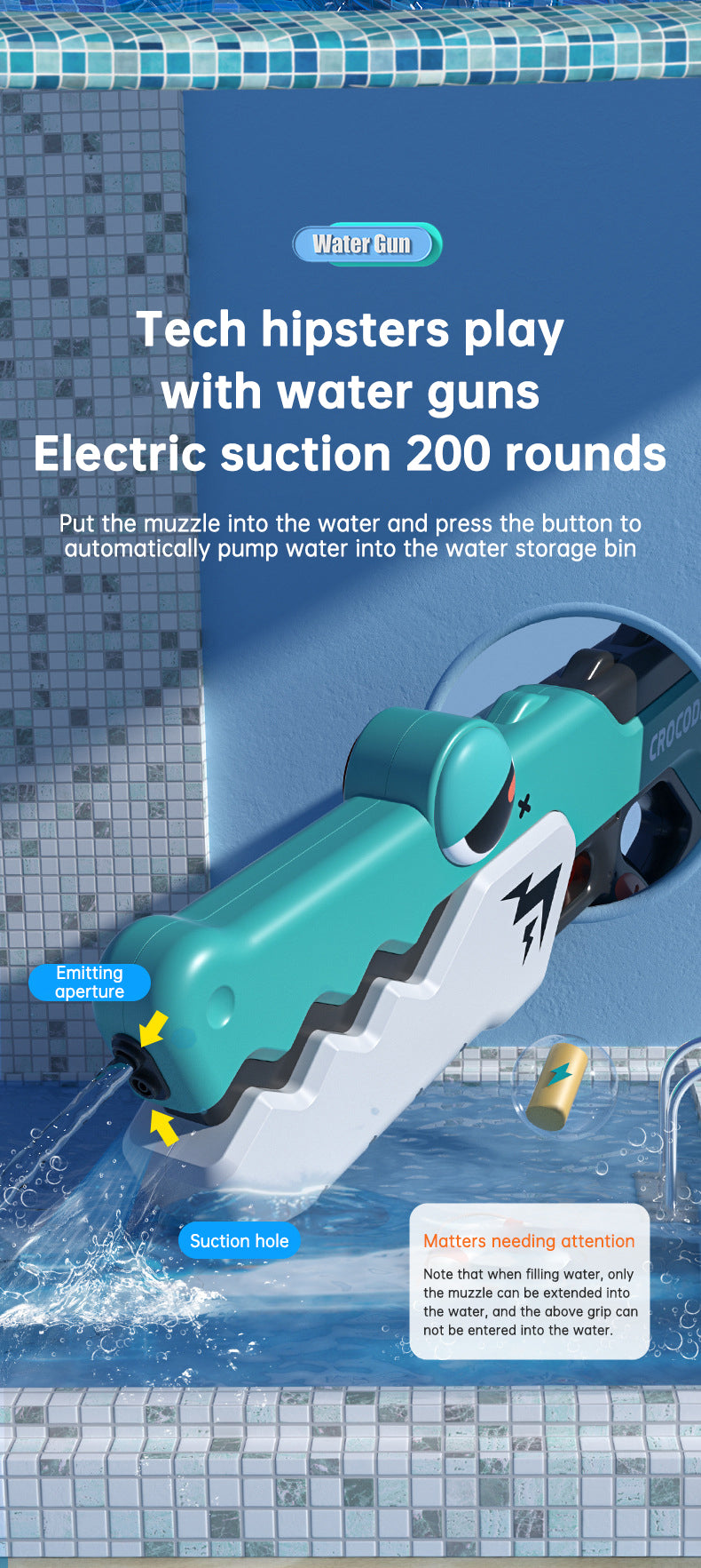 Cute Crocodile Automatic Electric Water Gun Summer Toy Gun Beach Outdoor Water Fight Toys - V.I.P Digital Presence