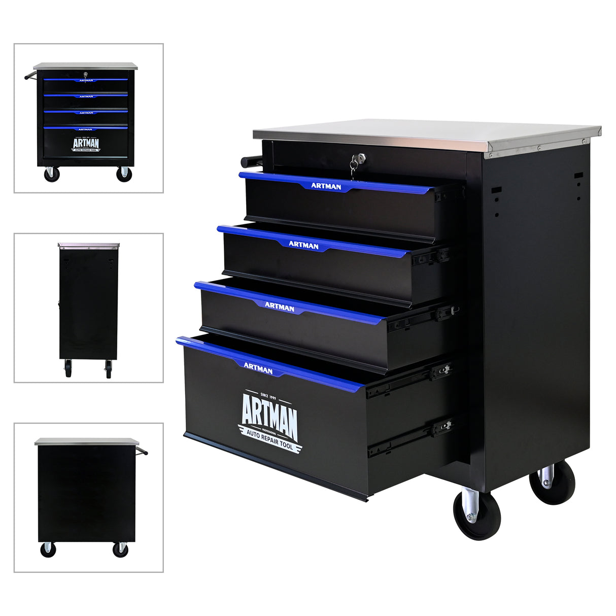 4 DRAWERS MULTIFUNCTIONAL TOOL CART WITH WHEELS-BLACK - V.I.P Digital Presence