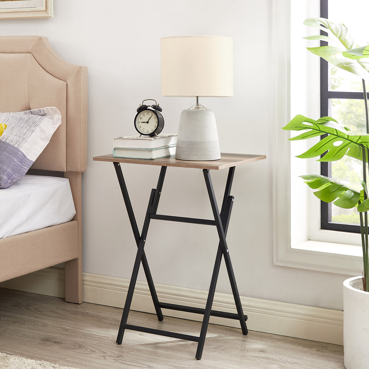 Rustic Brown and Black Single Dinning folding tray, TV Dinner Folding Tray, Industrial Side Table for Eating at Couch, Foldable