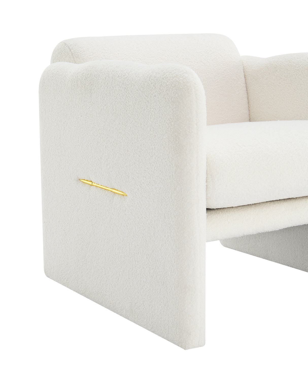 Armchair with wavy armrests, metal decorations on both sides of the armrests, made of Teddy cloth, white - V.I.P Digital Presence