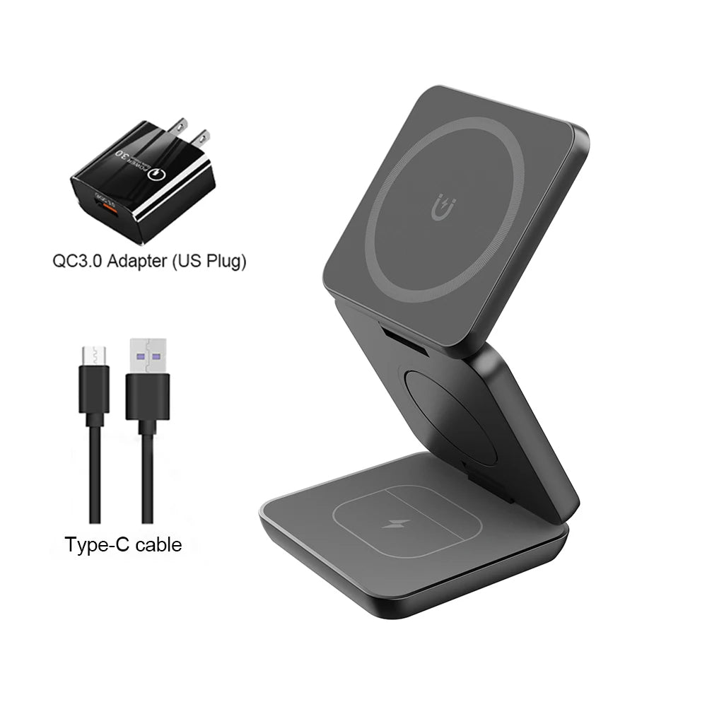 Wireless Charger 3 in 1 Foldable Magnetic Wireless Charging Station for iPhone 15 14 13 12 Pro Max Apple Watch 8 9 Charger - V.I.P Digital Presence