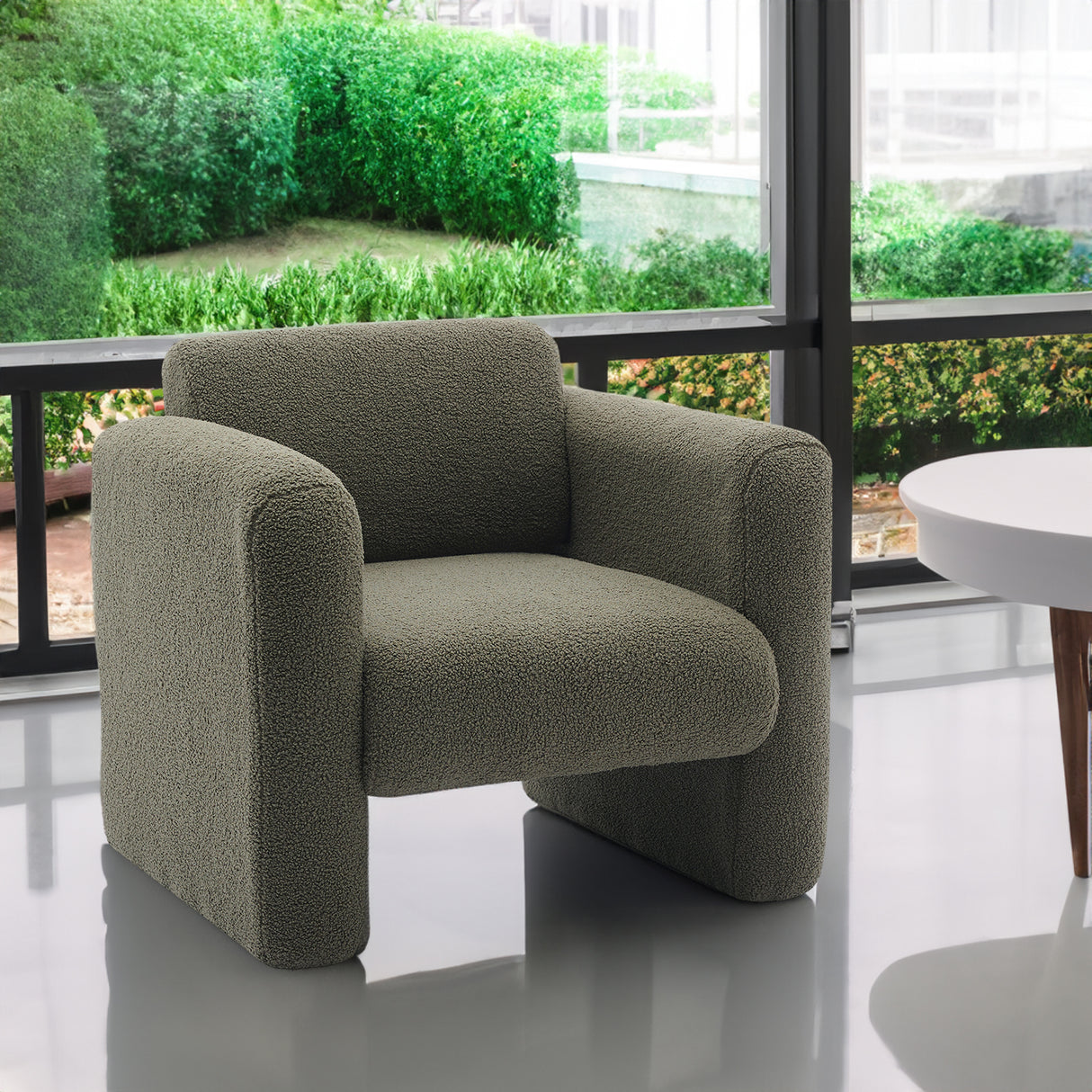 Modern style chair with sheepskin Sherpa fabric soft cushion, comfortable armchair, soft with backrest and pillow, seaweed green - V.I.P Digital Presence
