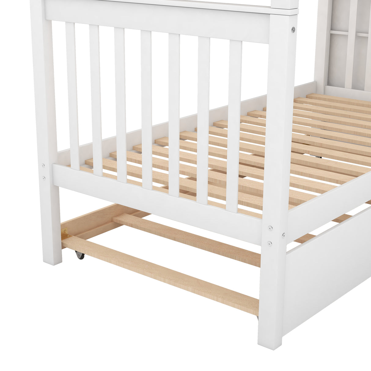 Twin over Twin Bunk Bed with Trundle and Storage White