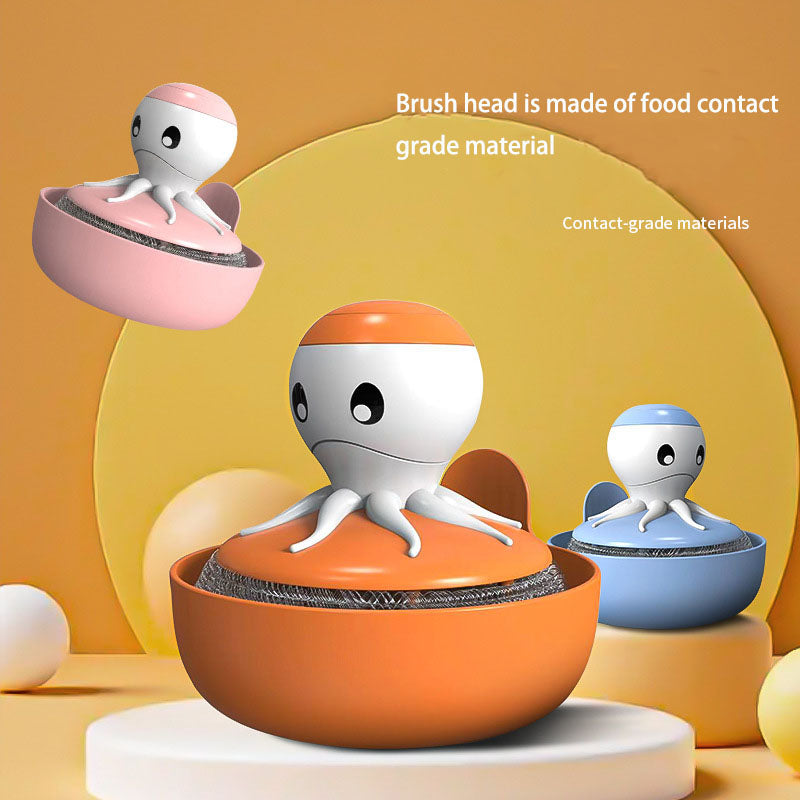 Kitchen Household Detergent Washing Pot Brush Pot Non-Stick Oil Automatic Press Liquid-Filled Steel Wire Ball Dishwashing Brush - V.I.P Digital Presence