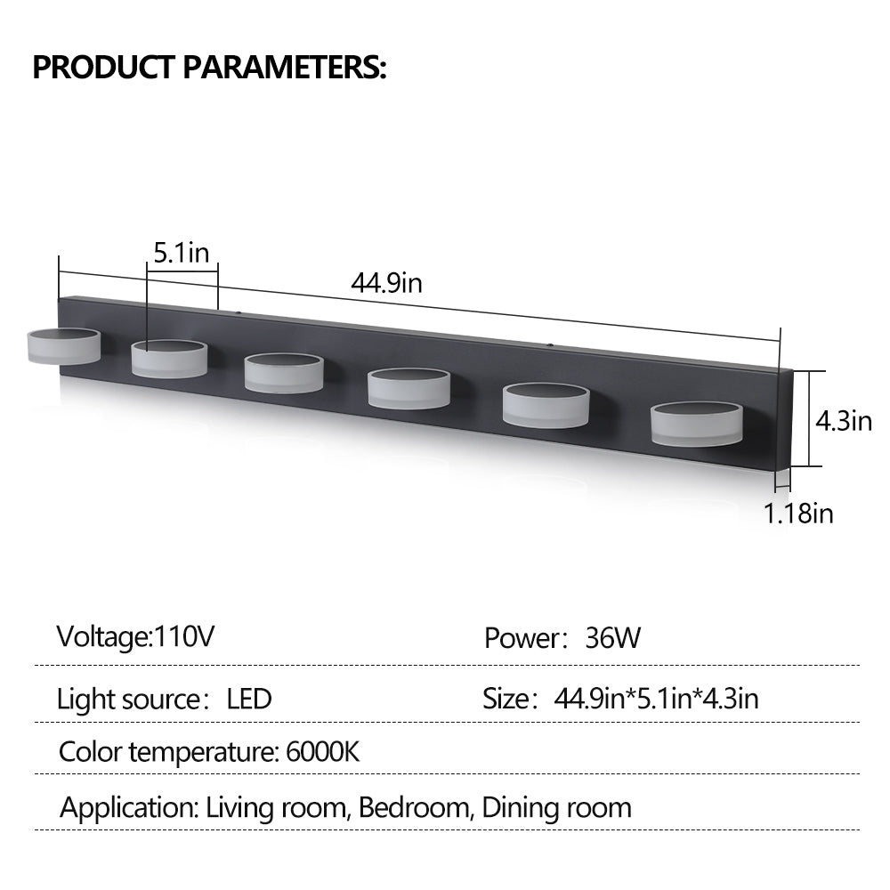 LED Modern Black 6-Light Vanity Lights Fixtures Over Mirror Bath Wall Lighting - V.I.P Digital Presence