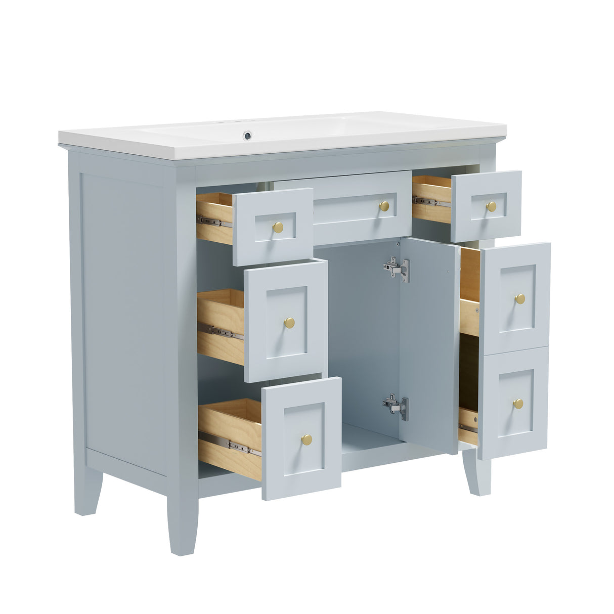 36 inch bathroom vanity with resin sink combination set with 6 drawers and 2 cabinets, storage cabinet vanity set, light blue - V.I.P Digital Presence