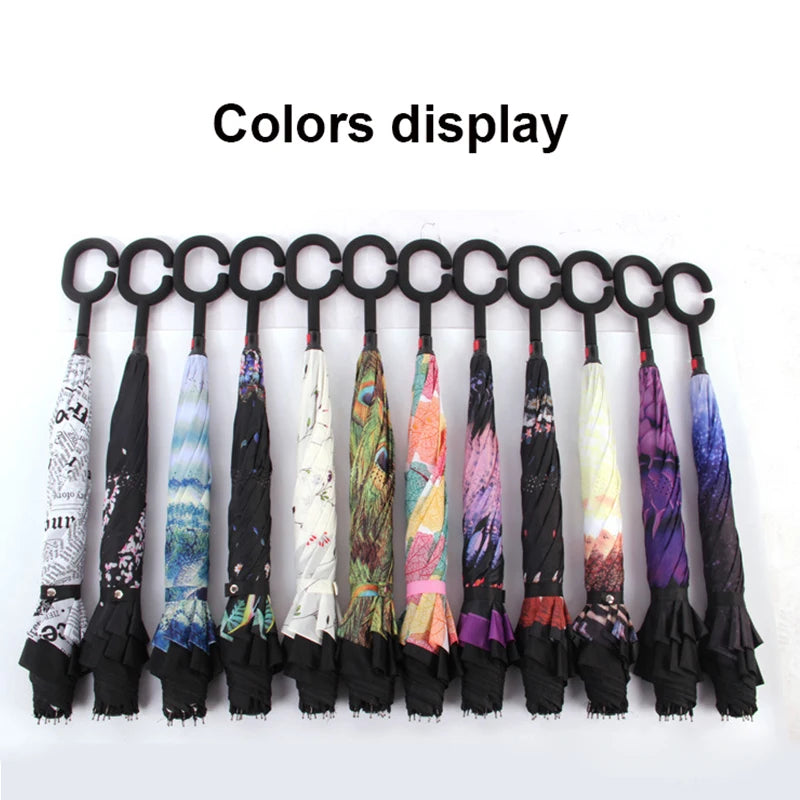 C Handle Windproof Reverse Folding Umbrella Man Women Sun Rain Car Inverted Umbrellas - V.I.P Digital Presence