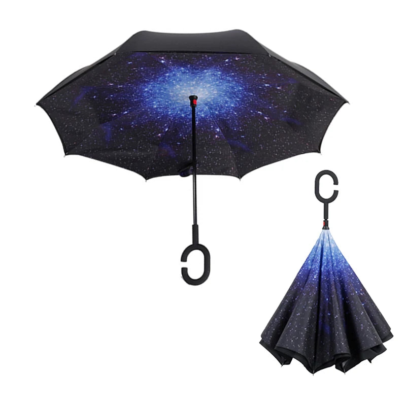 C Handle Windproof Reverse Folding Umbrella Man Women Sun Rain Car Inverted Umbrellas - V.I.P Digital Presence