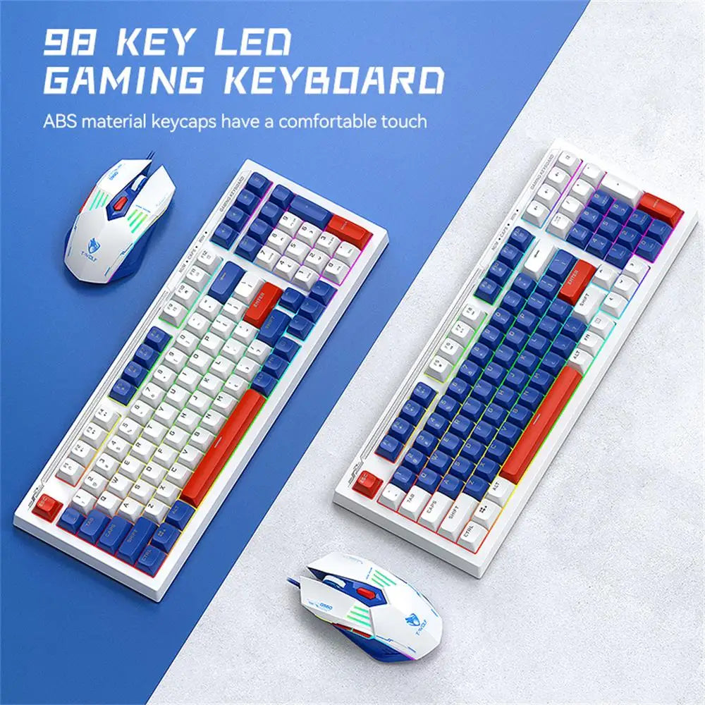 T-WOLF TF610 Keyboard and Mouse Game Keyboard and Mouse Set Mech Style Wired Esports Double Color White and Blue - V.I.P Digital Presence