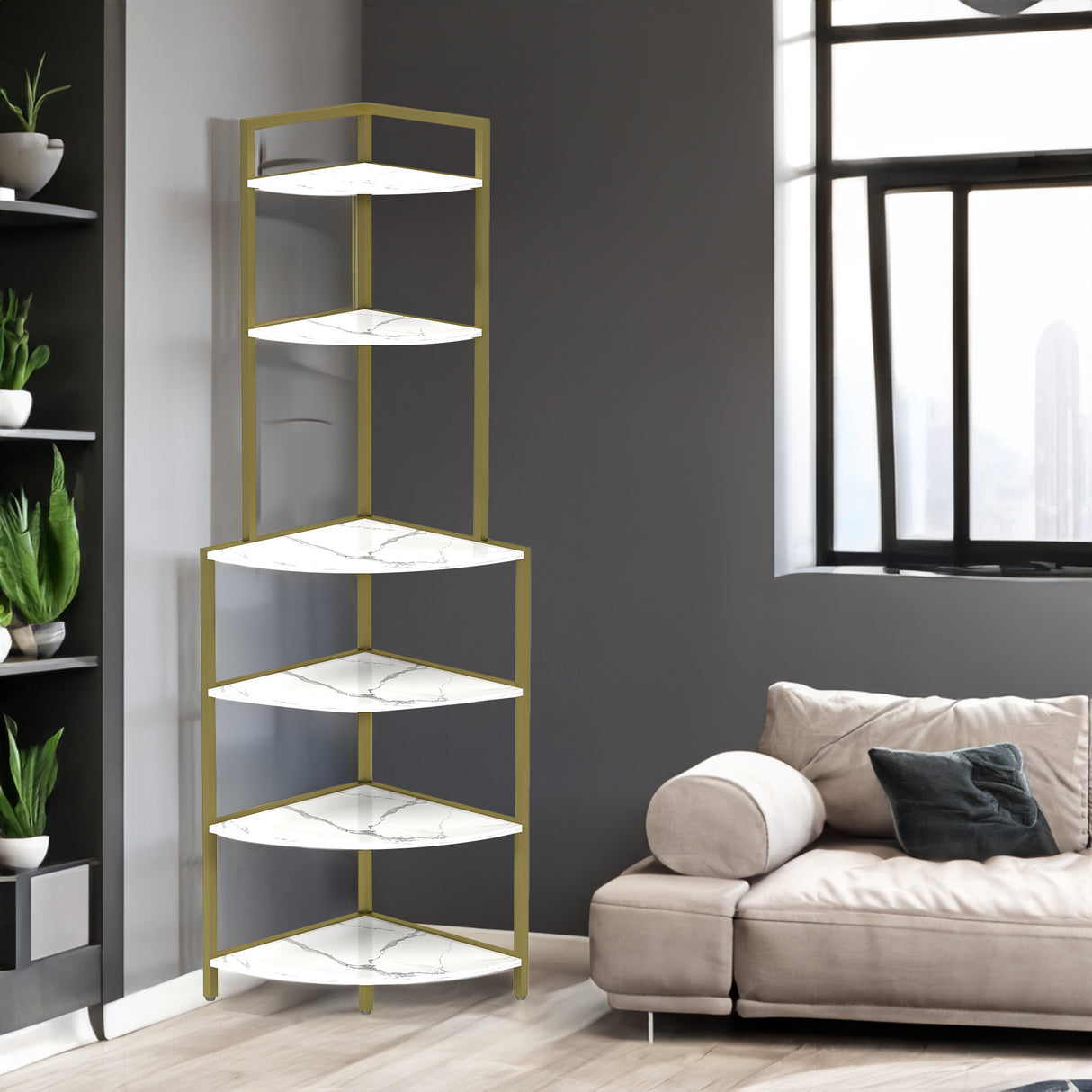 6-story corner open bookshelf, modern bookshelf, wooden frame, independent bookshelf unit, - V.I.P Digital Presence