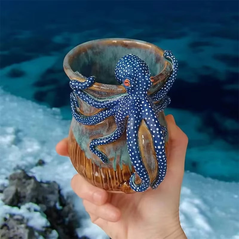 Handmade Deep Blue Octopus Mug. For Hot & Cold Drinks - V.I.P Digital Presence