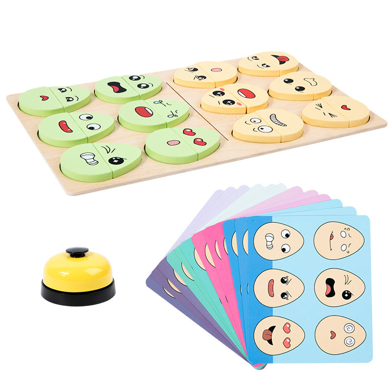 Wooden children's early education fun expression egg matching game, battle training interactive puzzle toy
