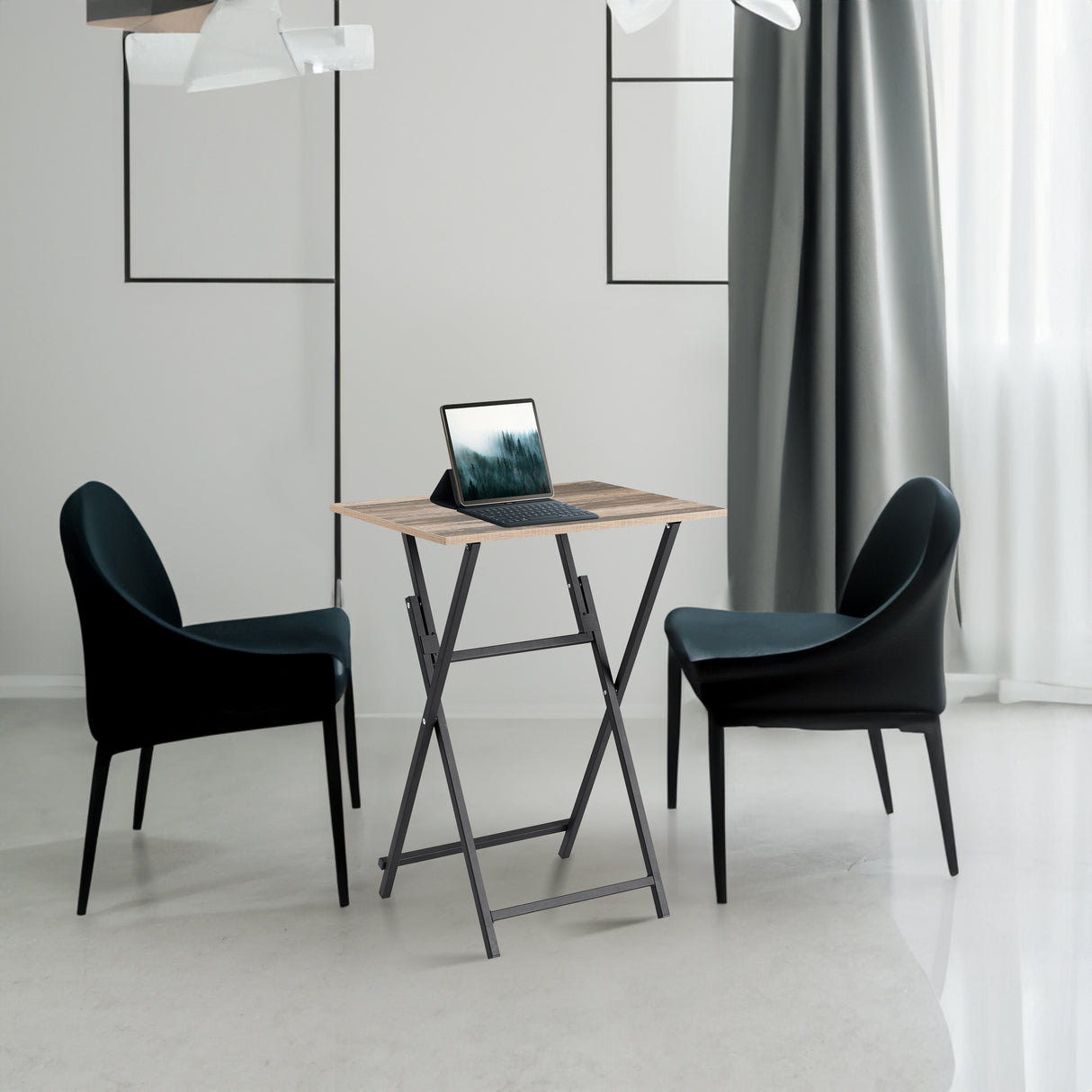 Rustic Brown and Black Single Dinning folding tray, TV Dinner Folding Tray, Industrial Side Table for Eating at Couch, Foldable