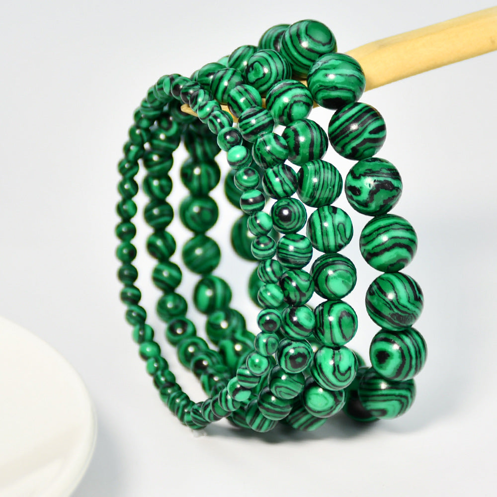 Vintage malachite beaded bracelet stacking style green bracelet men and women elastic jewelry - V.I.P Digital Presence