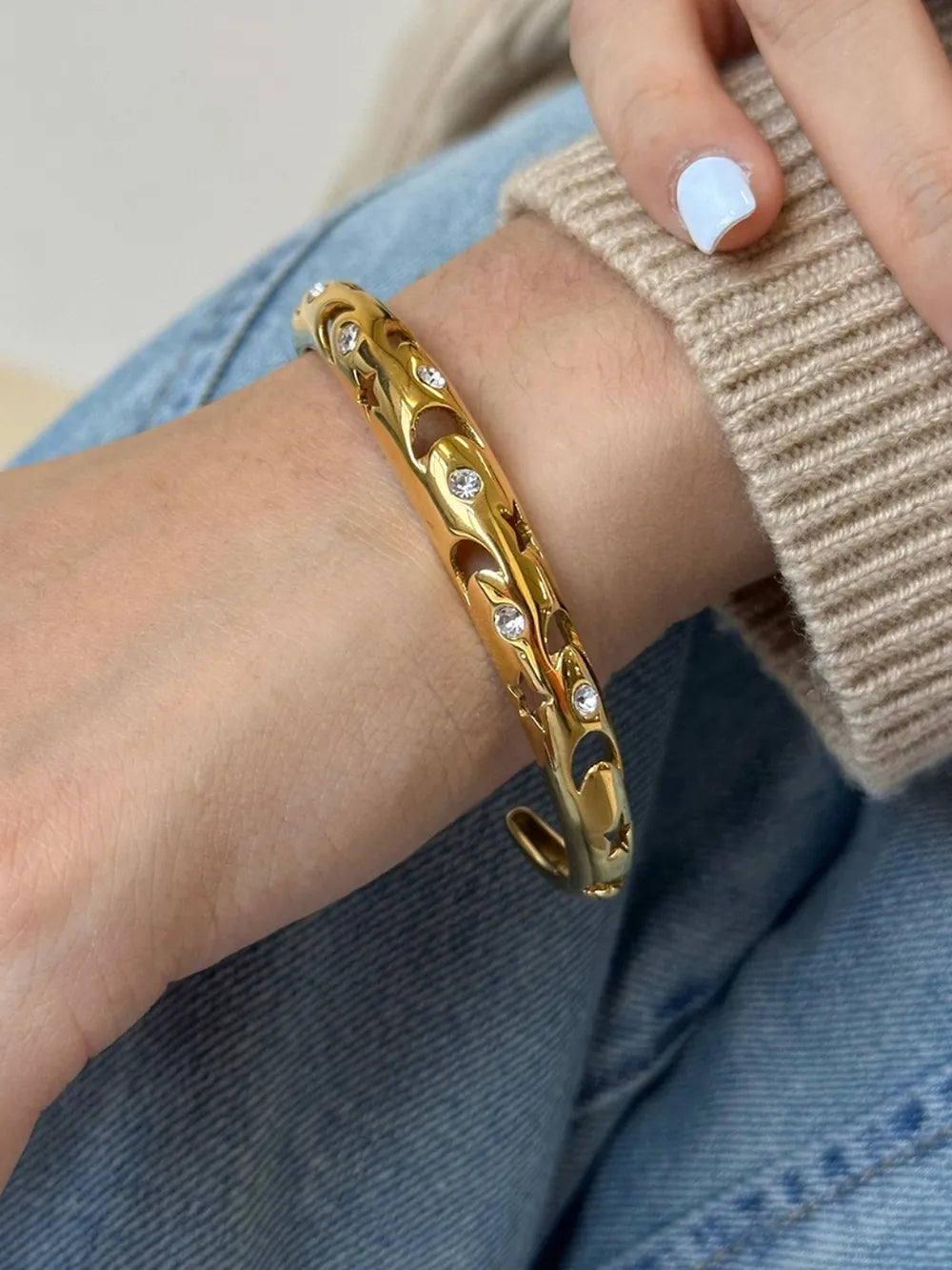 Stainless Steel Inlaid Rhinestone Cutout Bracelet - V.I.P Digital Presence