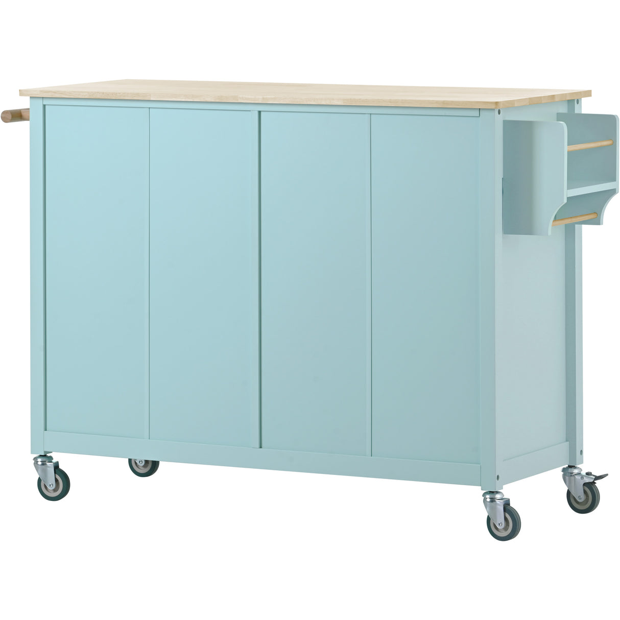 Kitchen Island Cart with 4 Door Cabinet and Two Drawers and 2 Locking Wheels - Solid Wood Top (Mint Green)