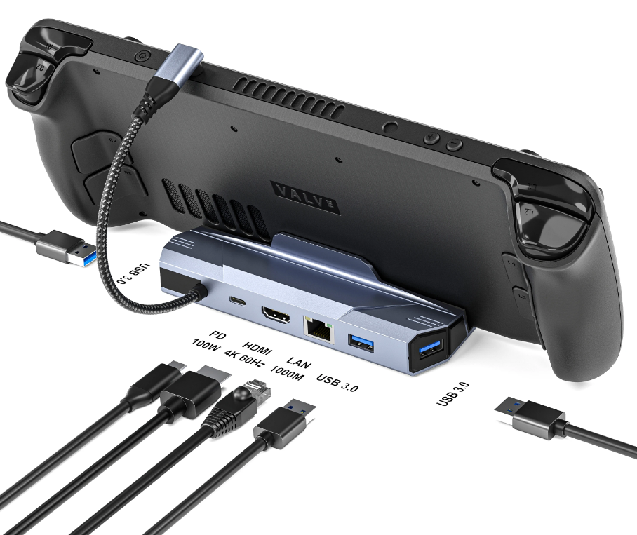 Steam Deck Dock 6 in 1 Steam Deck Rog Ally Docking Station Stand Accessories 3*USB 3.0 HDMI 4K@60Hz Gigabit Ethernet PD 100W Hub - V.I.P Digital Presence