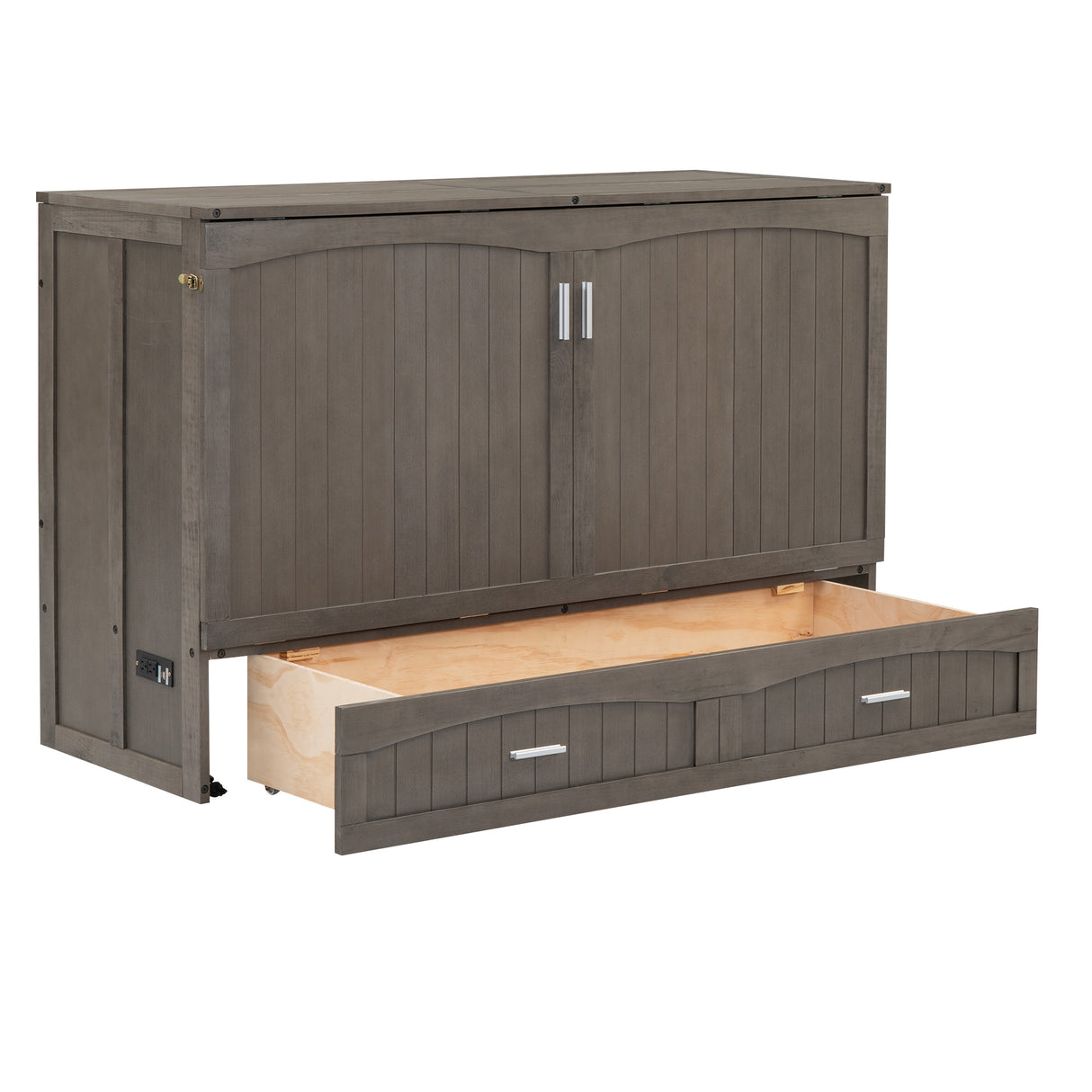Queen Size Murphy Bed with Built-In Charging Station Antique Grey