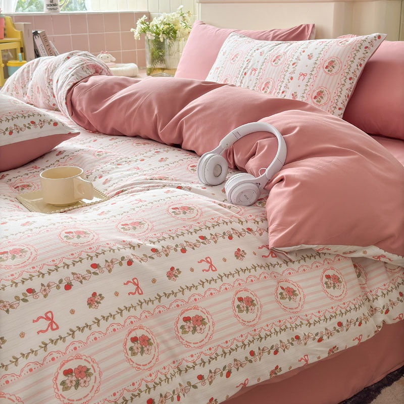 Double Gauze Four-Piece Set Jacquard Small Bamboo Cotton Three-Piece Set Student Dormitory INS Fresh Floral Bedding - V.I.P Digital Presence