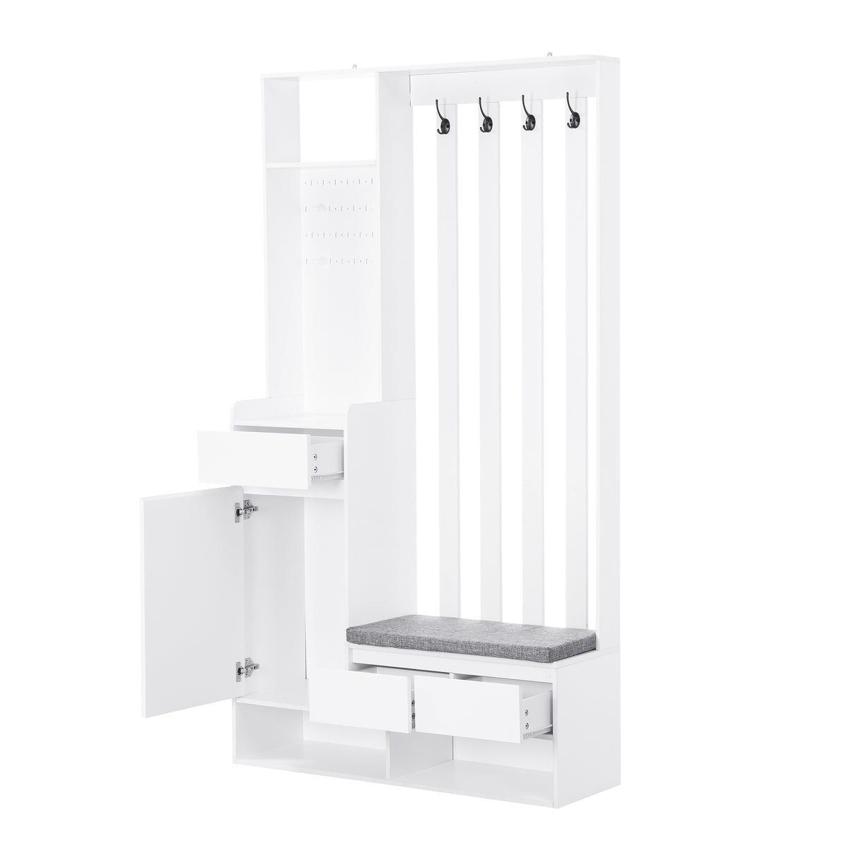 39.3'W70.8'H multifunctional corridor shoe cabinet with soft padded nail board and white clothes hanger with entrance hook - V.I.P Digital Presence