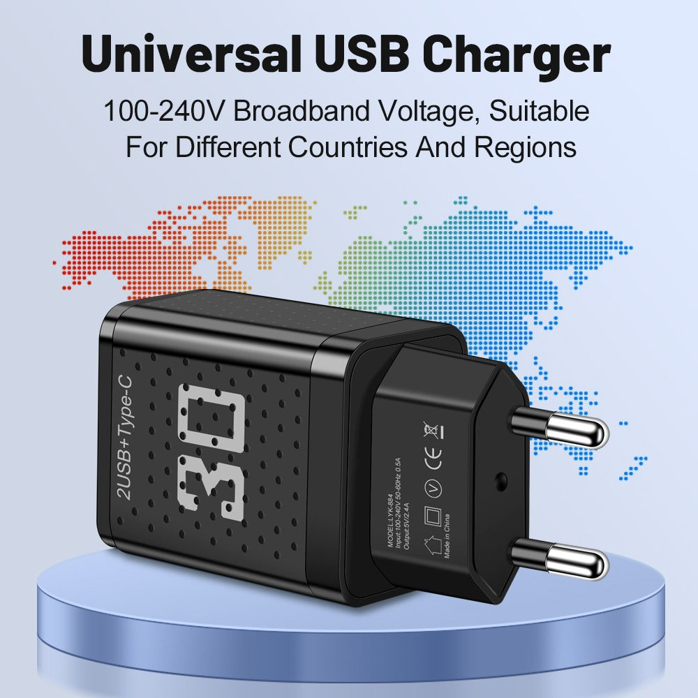 Mobile phone charger 2.4A PD+2 USB charging head Travel charging head