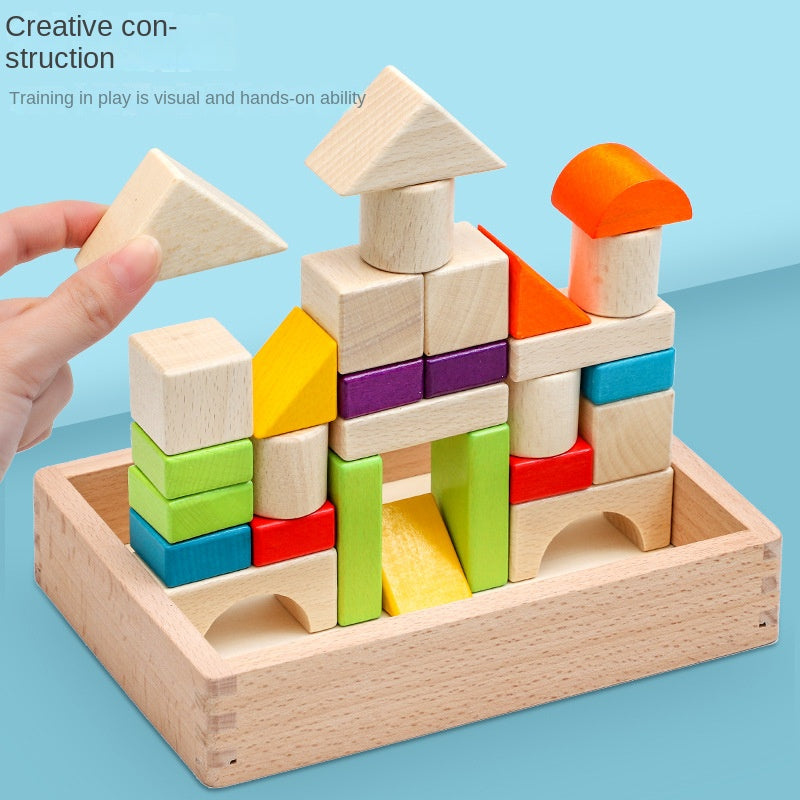 Wooden box packed building blocks, shape recognition, creativity, assembly thinking, exercise, color recognition, early education, interactive wooden toys - V.I.P Digital Presence
