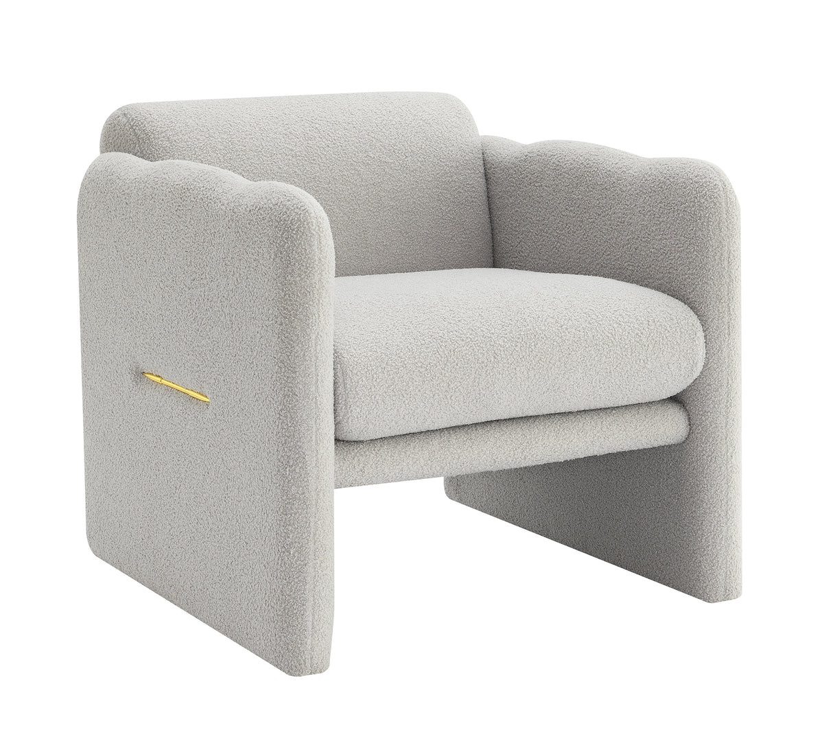 Armchair with wavy armrests, metal decorations on both sides of the armrests, made of Teddy cloth, light gray - V.I.P Digital Presence
