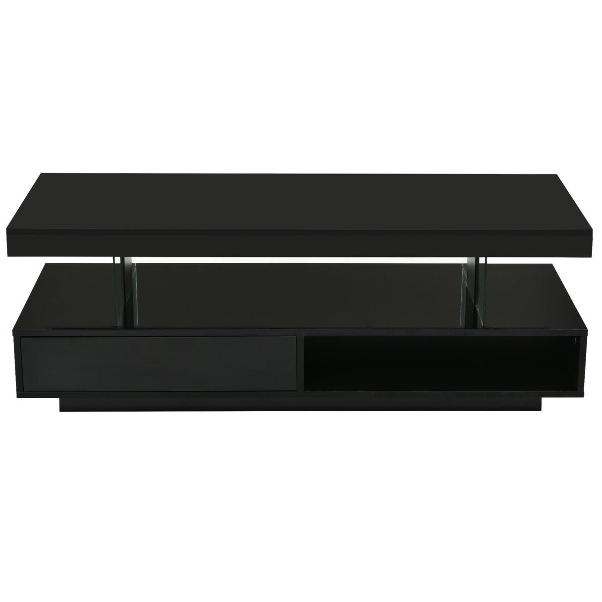 U-Can LED coffee table with storage space, modern central table with 2 drawers and display rack, equipped with LED lights, black - V.I.P Digital Presence