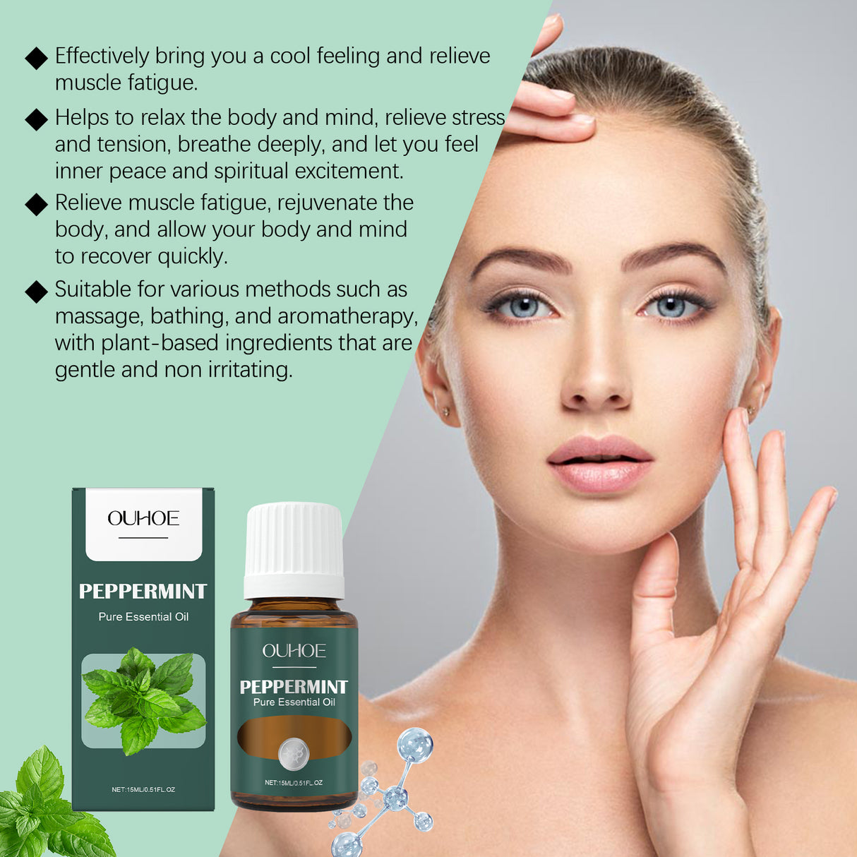 Mint Soothing Massage Oil, Skin Care Moisturizing Body Care Plant Essential Oil Massage Oil