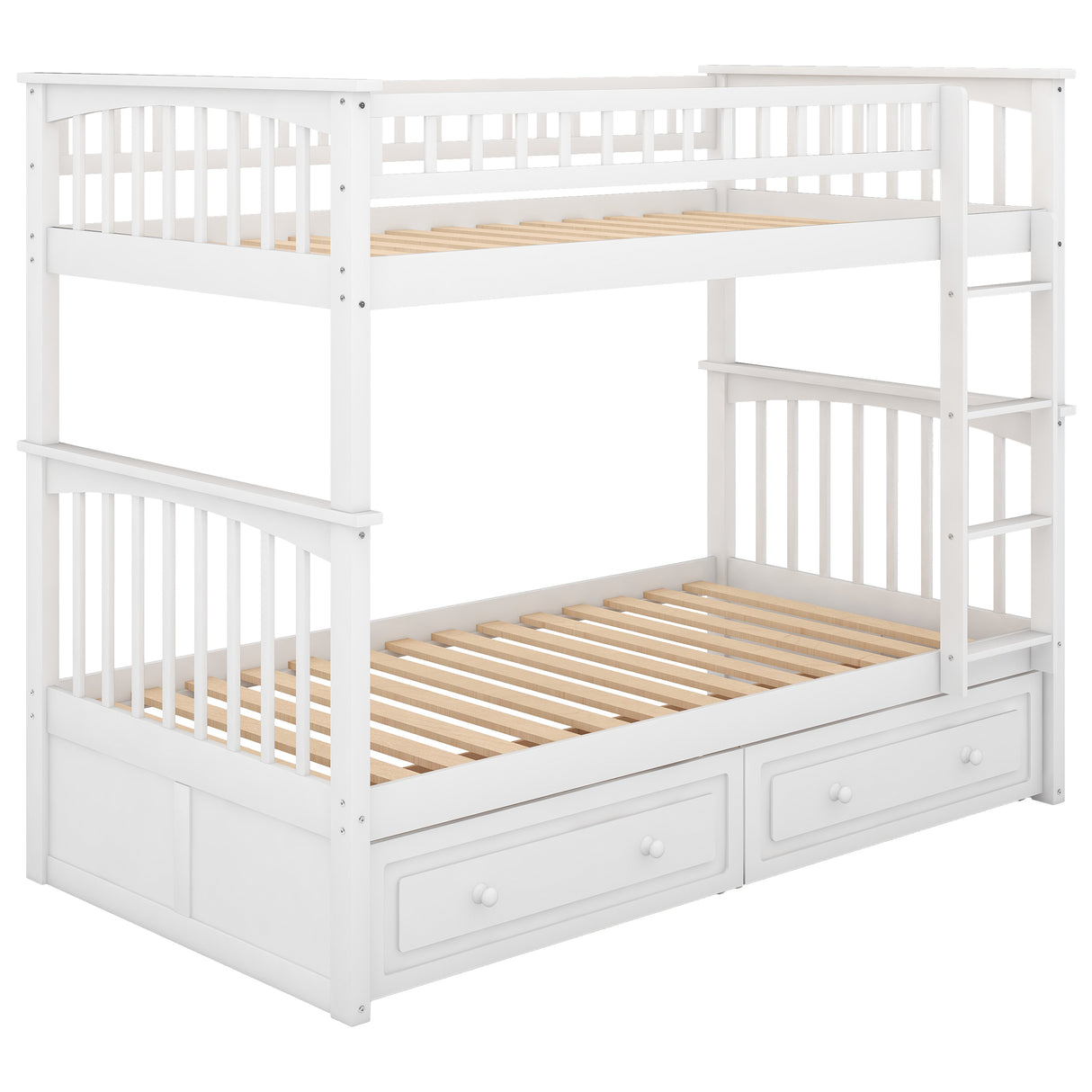 Twin over Twin Bunk Bed with Drawers Convertible Beds White